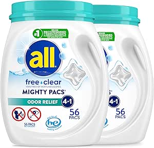 تمام مواد شوینده لباسشویی Mighty Pacs، از بین برنده بو رایگان، وان، 56 تعداد، بسته 2، 112 بار کل