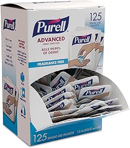 ژل ضد عفونی کننده دست پیشرفته PURELL SINGLES، بدون عطر، بسته های اندازه سفر یکبار مصرف 125 تعداد – 9620-12-125EC
