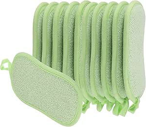 نقشه منبع اسکرابر چند منظوره ظروف آشپزخانه اسفنجی 10 عددی میکروفیبر اسفنجی بدون خط و خش پدهای تمیز کننده اسفنج اسکراب برای شستن ظروف تمیز کردن آشپزخانه، سبز