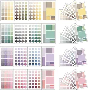 ست نوار چسب SYOSI Washi، 4 رنگ، 76 عدد برچسب برچسب‌های رنگارنگ کدنویسی زیبا، 16 برگ استیکر گرد و مربعی چندشکل برای برنامه‌ریزان، دفترچه یادداشت، خاطرات، یادداشت، صنایع دستی، تزیین هدیه