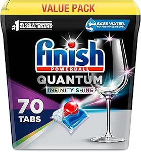 FINISH Quantum Infinity Shine، قرص ماشین ظرفشویی 70ct، مایع شوینده ماشین ظرفشویی، Advanced Clean & Shine