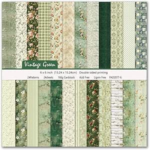 کاغذ اسکرپ بوک سبز بهار قدیمی، 6×6 اینچ 24 ورق کاغذ دکوپاژ دو طرفه دکوپاژ کاردستی تزئینی برای کارت جشن تعطیلات آلبوم DIY Origami Art Journaling