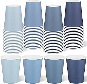 لیوان های کاغذی یکبار مصرف 60 تکه 9 اونس لیوان های نوشیدنی آبی رنگ برای مهمانی، DIY و تعطیلات، 4 رنگ