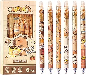 6 عدد خودکار ژل پاک‌شدنی Capybara، خودکار جمع‌شدنی طرح Capybara، خودکار جمع‌شونده جوهر آبی 0.5mm، قلم ژل پاک‌شدنی برای نوشتن، برای دفتر، مدرسه، لوازم التحریر، دانش‌آموزان، بزرگسالان، آبی