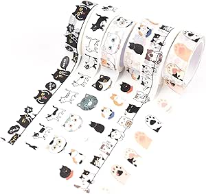ست نوار چسب 6 عددی Cat Washi، نوارهای الگوی پنجه گربه چسبی تزئینی برای دفترچه یادداشت، ساخت کارت، صنایع دستی، تزئین قاب عکس