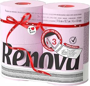 دستمال توالت رنگی رنووا 3 لایه – ست 4 رول – دستمال حمام تزئینی نرم در چند رنگ (رز، 4 عدد (بسته 1 عددی))