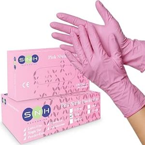 دستکش معاینه نیتریل بسته بندی SNH صورتی متوسط، 100 عدد، پودر یکبار مصرف، بدون لاتکس، سالم برای مواد غذایی، غیر استریل، دستکش های مقاوم در برابر مواد شیمیایی برای معاینه پزشکی، نظافت، آشپزخانه و صنعتی