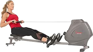 دستگاه قایقرانی مغناطیسی Sunny Health & Fitness برای خانه، دستگاه قایقران با ریل اسلاید طولانی، تمرین تمام بدن، مقاومت کم ضربه، فشرده و قابل تنظیم، SF-RW5801 فوق العاده آرام و روان