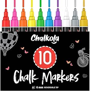 نشانگرهای گچ مایع Chalkola قابل پاک شدن (بسته 10) با طلا و نقره – قلم های گچی رنگ قابل شستشو برای تابلوهای تخته گچی، تخته سیاه، پنجره ماشین، اغذیه فروشی، شیشه، تخته – دستمال مرطوب نئون 6 میلی متری نوک پررنگ برگشت پذیر