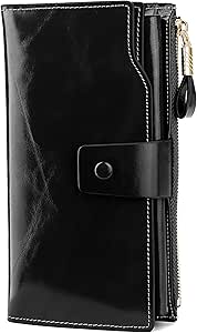 کیف پول زنانه چرم اصل YALUXE RFID مسدود کننده با ظرفیت بزرگ لوکس کلاچ مومی چند کارتی سازمان دهنده