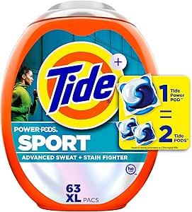 پاکت های صابون شوینده لباسشویی Tide Power PODS با Febreze Sport, 63 Count, Laundry Pods با Febreze Freshness و دفاع از بوی ورزشی