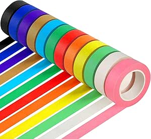 نوار نقاب رنگی – 12 قطعه نوار رنگی، نوار برچسب های تزئینی DIY، نوار نقاشان، رول نوار رنگی برای هنر و صنایع دستی، برچسب زدن (0.6 اینچ * 42.7 فوت)