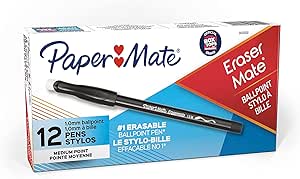قلم‌های ساچمه‌ای Paper Mate Erasermate Stick با نوک متوسط، 12 قلم جوهر مشکی