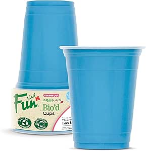 FUN BY AL BAYADER فن Colors Bio`d Cups 12 oz – فنجان یکبار مصرف زیست تخریب پذیر برای آبمیوه، آب، نوشیدنی های سرد، فنجان های نوشیدنی – آبی آسمانی (بسته 10 عددی)
