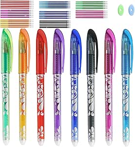 قلم‌های پاک‌شدنی، خودکار 8 رنگ جوهر ژل پاک‌شدنی با 40 بار پر کردن، قلم‌های رولربال 0.6 میلی‌متری با پاک‌کن لاستیکی برای دفتر مدرسه دانش‌آموزان کودک