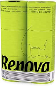 دستمال توالت سبز برچسب سیاه Renova|6 رول|رنگی|تکنولوژی دو طرفه|3 لایه سبز