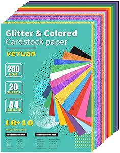 کاغذ کارتی A4 گلیتر، بسته کاغذ مقوایی رنگی 250 گرمی، کارت های براق رنگارنگ 10 عددی و کاغذهای مقوای رنگی 10 عددی برای صنایع دستی، بسته بندی هدایا، تزیین دفترچه، کاردستی کودکان