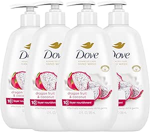 Dove Advanced Care Hand Wash 4 Count برای شستشوی موثر کثیفی و میکروب، اژدها و نارگیل با تغذیه 10 لایه