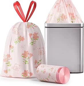13 کیسه زباله گالن با چاپ لیلی و بند کشی، کیسه زباله آشپزخانه بلند مقاوم در برابر پارگی، آستر سطل زباله بزرگ بسیار ضخیم برای خانه/دفتر، 50 عدد 2 لیتر