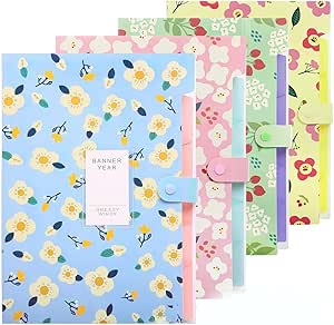 MAKINGTEC 4 Pack A4 File Folder Expanding File Folder with 5 Packing File Organizer گلدار آکاردئونی با ظرفیت بالا برای دفتر مدرسه خانه (سبز آبی زرد صورتی)