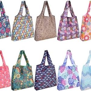 کیسه های خرید مواد غذایی قابل استفاده مجدد SZUAH 10، کیف های خرید تاشو، کیف خواربارفروشی با کیسه متصل، قابل شستشو با ماشین سازگار با محیط زیست.