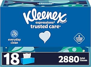 بافت های صورت Kleenex Expressions Trusted Care، 18 جعبه مسطح، 160 دستمال در هر جعبه، 2 لایه (2880 کل بافت)، بسته بندی ممکن است متفاوت باشد