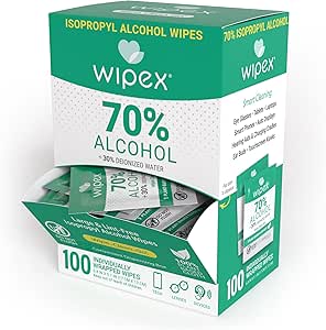 دستمال مرطوب الکلی Wipex 70% ایزوپروپیل پاکت بسته بندی شده جداگانه، دستمال مرطوب الکترونیکی بزرگ در جعبه توزیع، دستمال مرطوب الکلی آماده، دستمال مرطوب صفحه نمایش و دستمال مرطوب فناوری، جعبه 100 عددی (بسته 1 عددی)
