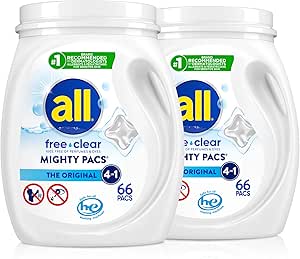 همه Mighty Pacs با مواد شوینده بدون رنگ‌کننده، پاک‌کننده رایگان برای پوست‌های حساس، 66 عدد – (بسته 2 عددی)
