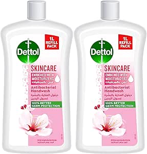 شستشوی مایع دستشویی Dettol Skincare، رایحه گل رز و ساکورا، 1 لیتر در 2