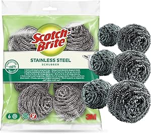 اسفنج اسکراب مارپیچ فلزی از جنس استنلس استیل اسکاچ-بریت، 6 عدد در بسته | ایده آل برای تابه های چدنی | اسکراب قدرتمند | تمیز کردن سخت | اسفنج آشپزخانه | اسکراب | آشپزخانه، گاراژ، فضای باز