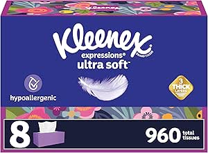 بافت های صورت بسیار نرم Kleenex Expressions، 8 جعبه تخت، 120 دستمال در هر جعبه، 3 لایه، بسته بندی ممکن است متفاوت باشد