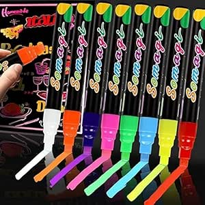 مجموعه خودکار نشانگرهای گچی پاکشدنی، نشانگر برجسته گرافیتی رنگارنگ 8 رنگ برای تخته چراغهای LED چشمک زن، تخته سیاه، تخته سفید، صفحه پیام منو، شیشه، پنجره، قلم Art-Galk، قلم تخته سفید