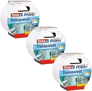 نوار چسب شفاف tesa® Extra Power – 3 بسته – نوار چسب ضد آب برای تعمیر شیشه یا پلاستیک ترک خورده – 3X 10 متر x 50 میلی متر – شفاف
