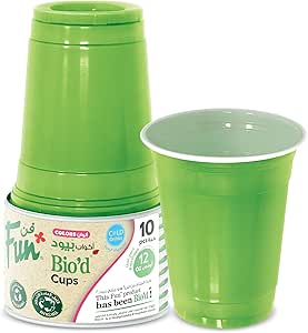FUN BY AL BAYADER فن Colors Bio`d Cups 12 oz – فنجان یکبار مصرف زیست تخریب پذیر برای آبمیوه، آب، نوشیدنی های سرد، فنجان های نوشیدنی – سبز کیوی (بسته 10 عددی)