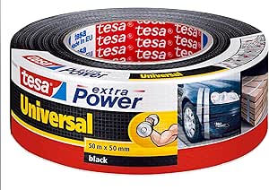 نوار پارچه ای یونیورسال tesa extra power – چسب نواری تقویت شده با پارچه برای تعمیر، بست، بسته بندی، تقویت یا آب بندی – مشکی – 50 متر در 50 میلی متر