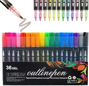 قلم هایلایتر گرافیتی لایت استیک رنگ آمیزی NALACAL، 36 نشانگر طرح رنگی Doodle، متالیک، درخشان، دو خط، برای طراحی، کارت تبریک