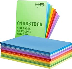 کاغذ رنگی 180 GSM HYFY 100 Sheets A4 Colored Cardstock 180 GSM برای چاپ، هنر، صنایع دستی، دفترچه اسکناس، DIY – کاغذ ساختمانی 10 رنگ
