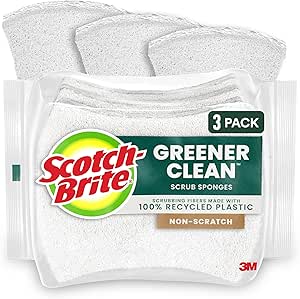 Scotch-Brite Greener Clean Scrub Scrub Scrubber بازیافتی، 3 واحد در بسته | اسفنج آشپزخانه | اسفنج ظرف | اسکراب | نظافت با هدف ظریف | غذای سالم | شستشو تمیز