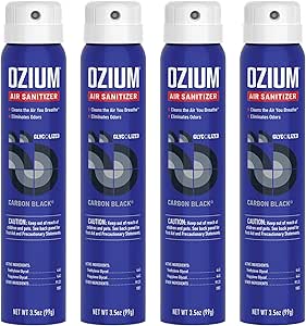 Ozium OZM-26-4 3.5 Oz. ضدعفونی کننده هوا و از بین برنده بو برای خانه ها، اتومبیل ها، ادارات و موارد دیگر – کربن سیاه، بسته 4