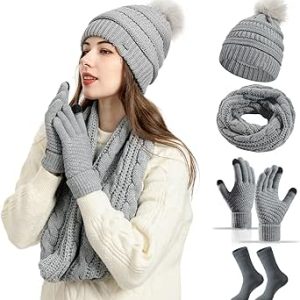 کیت گرمای زمستانی Azonee، دستکش روسری کلاه جوراب کلاه زنانه