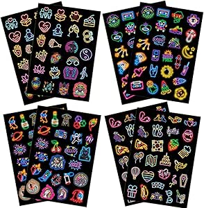 200 عدد برچسب نئون جالب برای کودکان بزرگسال، نوجوان، برچسب ضد آب برای چمدان گیتار تلفن اسکیت بورد لپ تاپ بطری آب، بسته برچسب جدید ناز 2024
