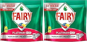 قرص ماشین ظرفشویی اتوماتیک Fairy 1-Step Clean Plus، موثر بر روی گریس خشک شده بدون پیش شستشو، 20 زبانه (بسته 2 عددی)