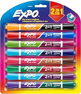 نشانگرهای EXPO Dry Erase 2-in-1، نوک اسکنه، متنوع، 8 تعداد