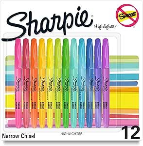 هایلایتر جیبی SHARPIE، رنگ های جوهر متنوع، نوک اسکنه، رنگ های مختلف بشکه، 12/بسته
