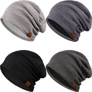 Syhood 4 تکه کلاه Slouchy Beanie زمستانی جمجمه بزرگ کلاه زمستانی کلاه بافتنی گرم مردانه لوازم جانبی زنانه