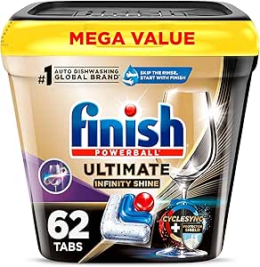 Finish Ultimate Plus Infinity Shine – 62 Count – مواد شوینده ماشین ظرفشویی – با محافظ محافظ و فناوری CycleSync™ – قرص ظرفشویی – زبانه ظروف
