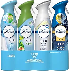 خوشبو کننده هوا Febreze 4 x 250 گرم بسته بندی متنوع (کتانی و آسمان، گین اصل، لیمو تازه، اقیانوس)