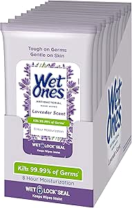 دستمال مرطوب دست آنتی باکتریال Wet Ones، دستمال مرطوب اسطوخودوس | کیف دستمال مرطوب، دستمال مرطوب آنتی باکتریال، دستمال مرطوب کننده | 20 ct دستمال مرطوب سایز مسافرتی (10 بسته)