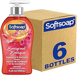 صابون دستی مایع انرژی‌زا، بدون پارابن، با pH متعادل، رایحه تمشک و ماندارین، بطری پمپ 11.25 اونس، 6 بسته