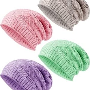کلاه زنانه 4 تکه بافتنی زنانه مردانه کلاه زنانه گرم و نرم در زمستان
